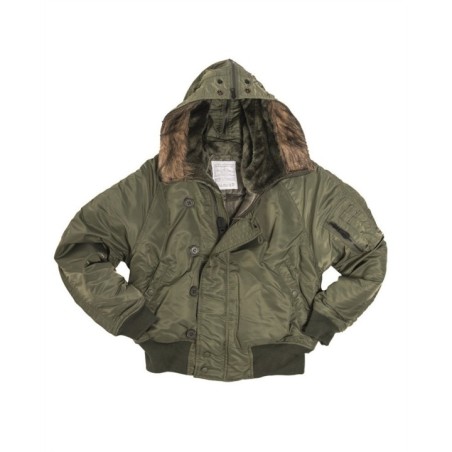 Bunda N2B Basic pilotná s kapucňou, olive
